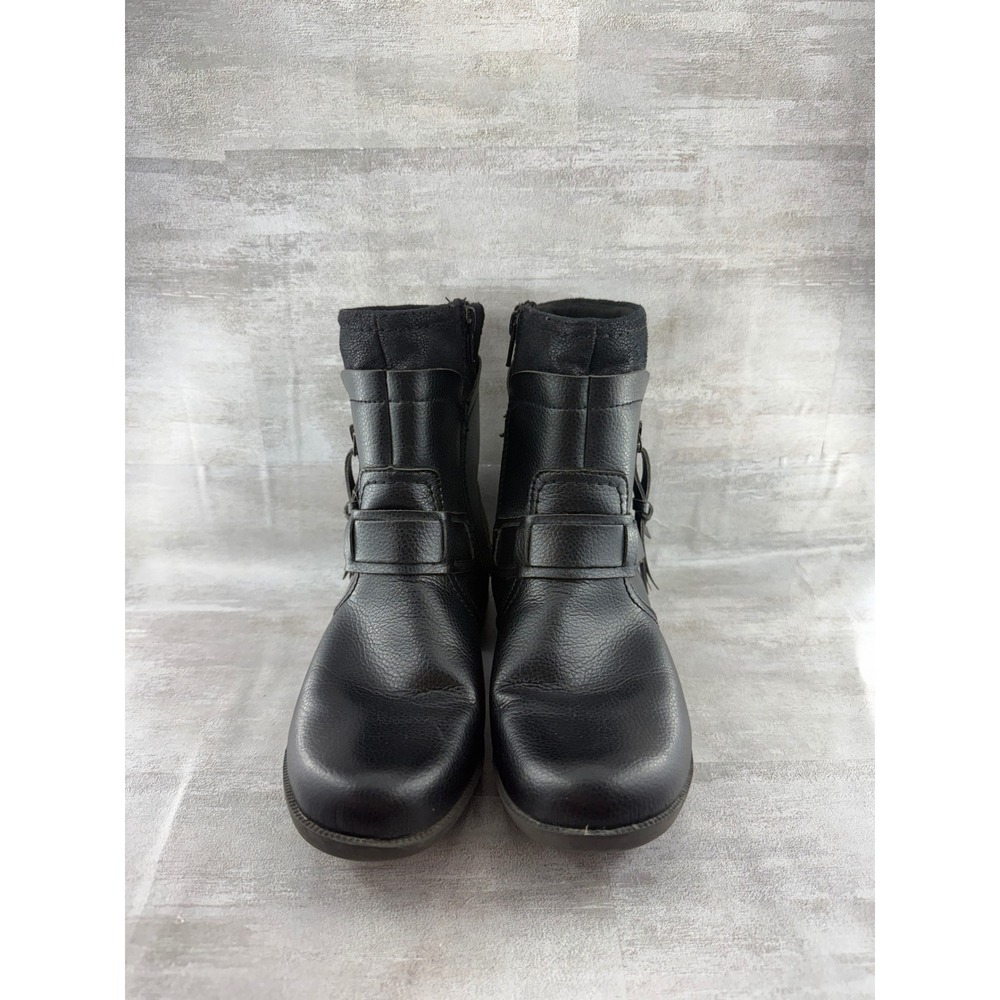 Clarks Women Black Leather Ankle Boots Side Zip Tassel Buckle Size 8M